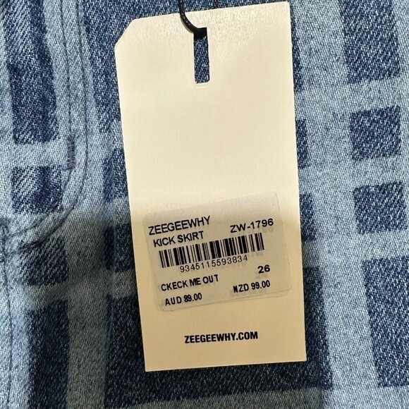 Zee Gee Why Womens Size 26 Blue Denim High Rise A-Line “Check Me Out” Skirt NWT - Picture 6 of 7